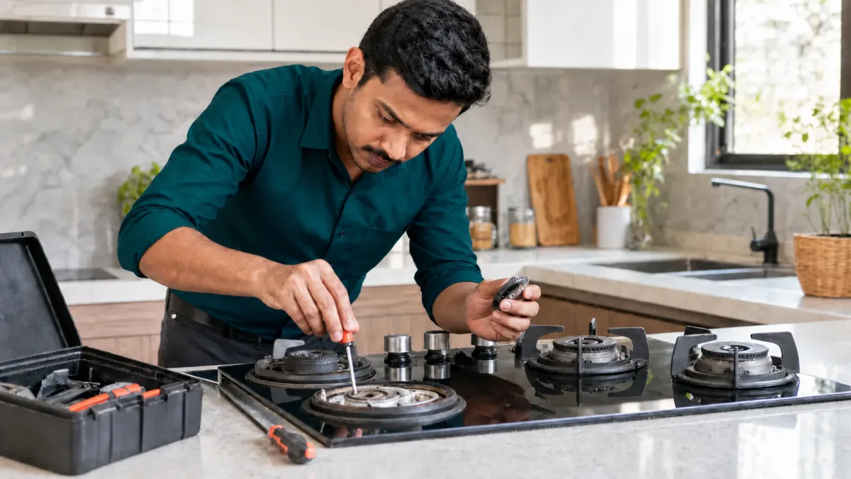 Technician ready to assist with gas hob service